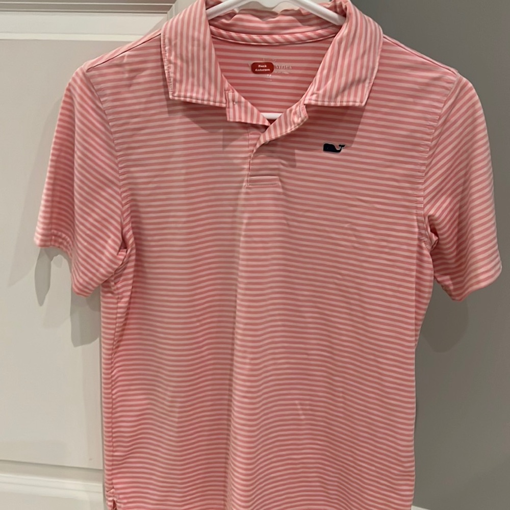 Vineyard vines pink stripe performance polo golf shirt. Size M 12-14